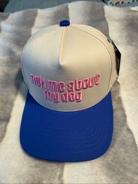 Ask Me About My Dog Kids Baseball Cap - Cream and Royal Blue SnapBack